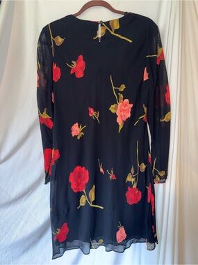 Liz Claiborne Black Long Sleeve Dress with Red Rose Print